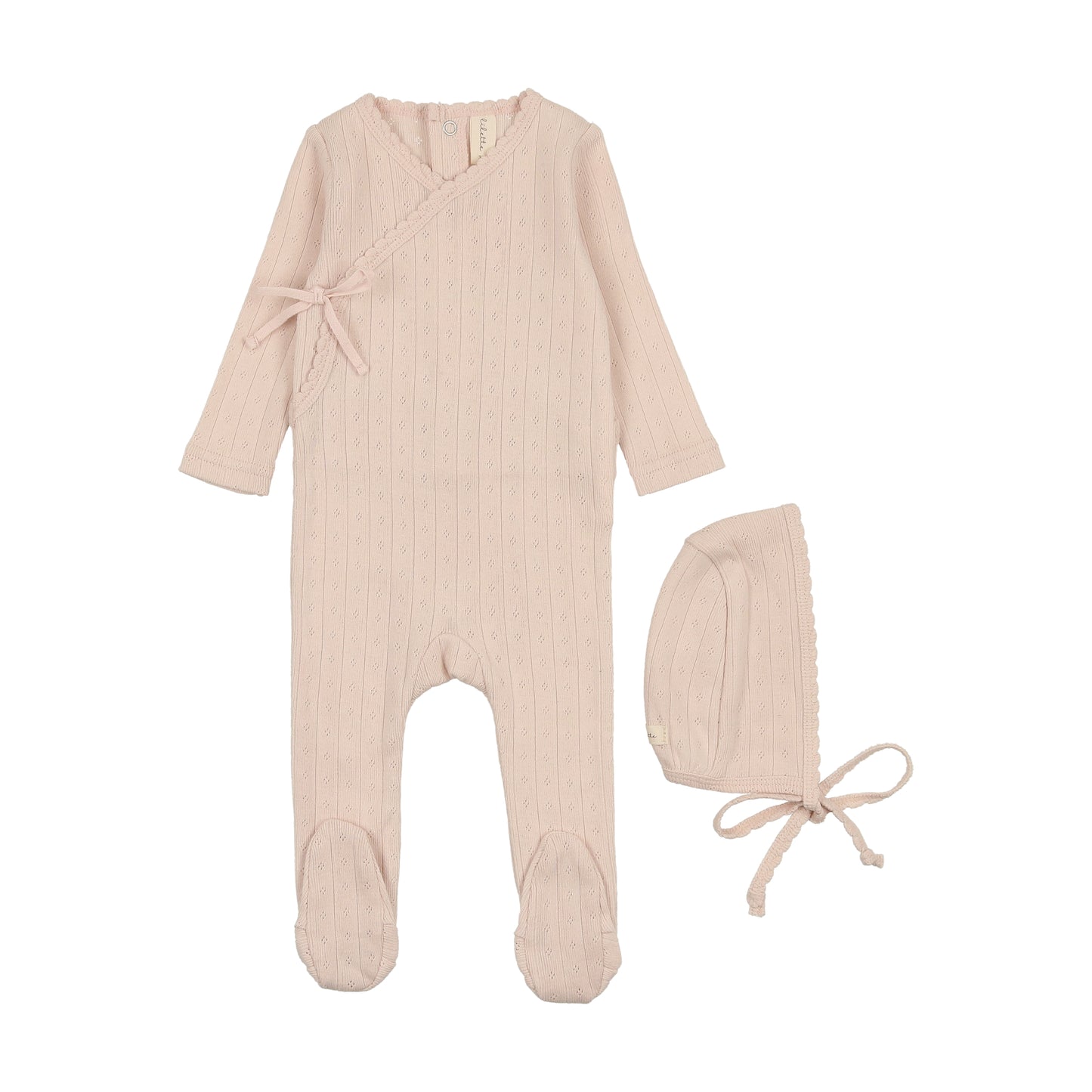 Shell Pink Pointelle footie with Bonnet