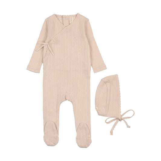Shell Pink Pointelle footie with Bonnet