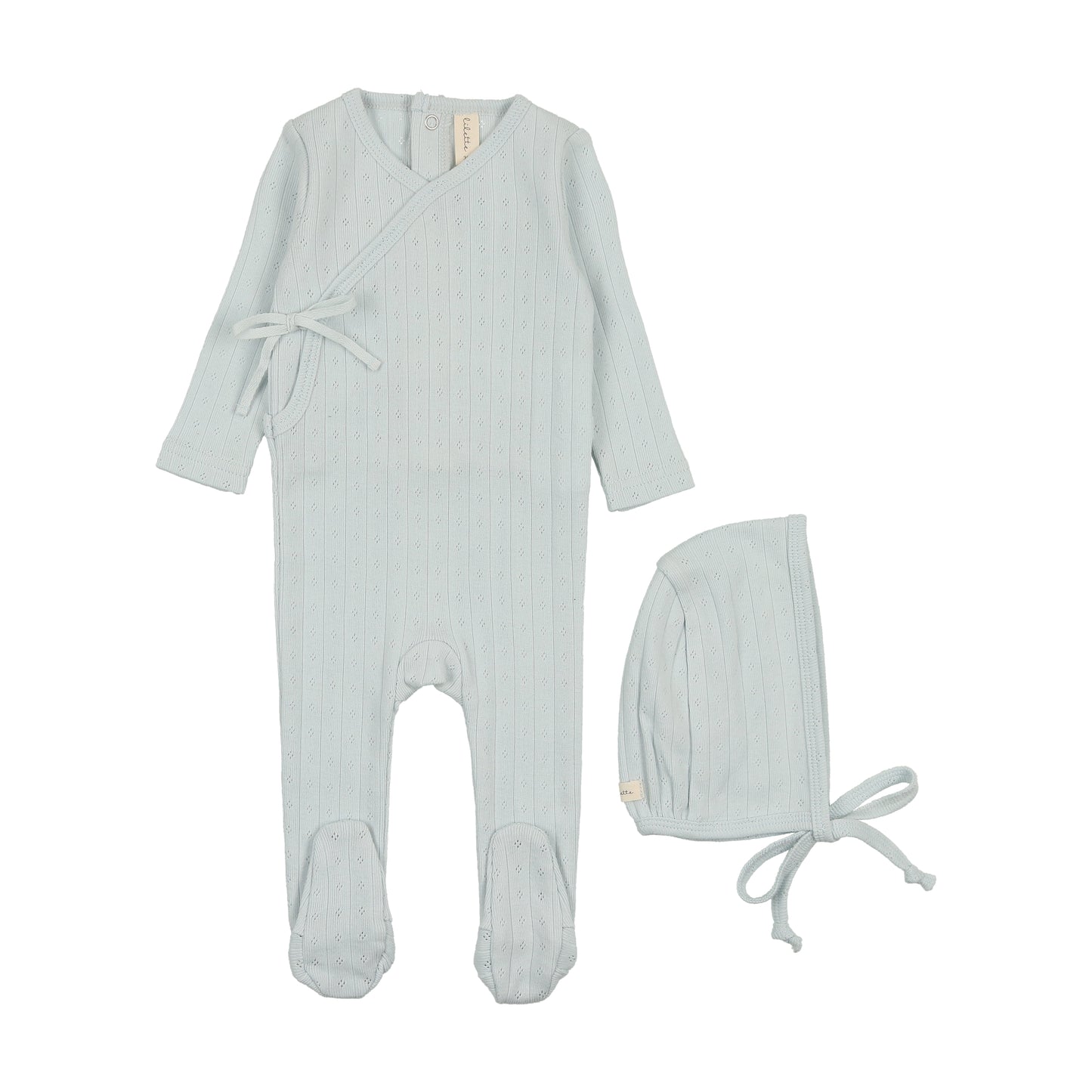 Sky Blue Pointelle Footie With bonnet
