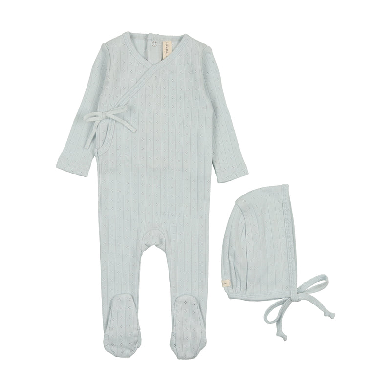Sky Blue Pointelle Footie With bonnet