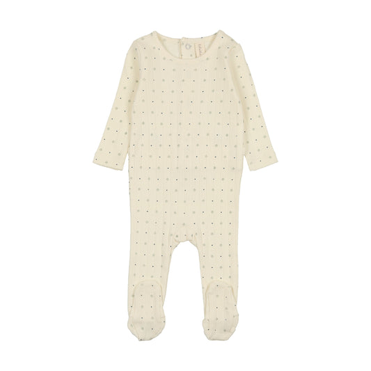 Ivory/Navy Dot Print Footie