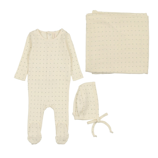 Ivory/Navy Dot Print Set