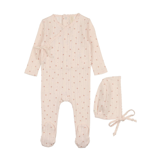 Pale Pink Pointelle Footie With Bonnet