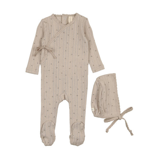 Taupe Pointelle Footie With Bonnet