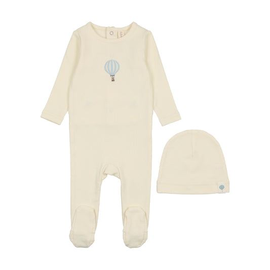 Ivory/Blue Hot Air Balloon Footie With hat