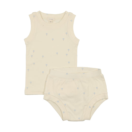 Cream/blue all around Hot air balloon SHORT Set