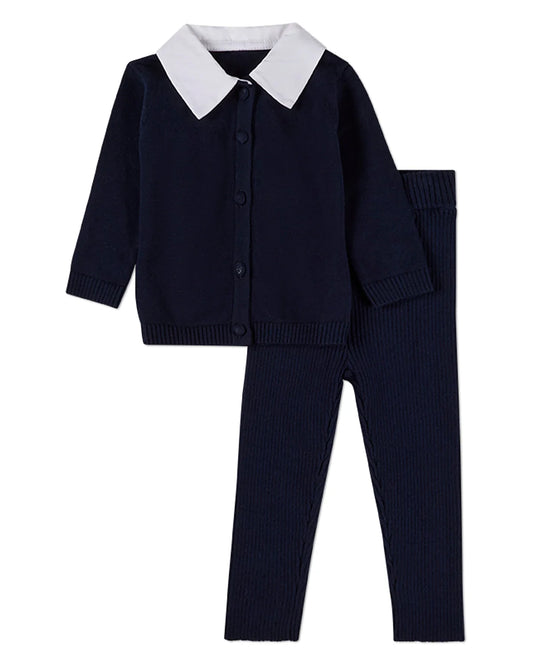 Collar Pop Knit 2 PC Navy-White Set