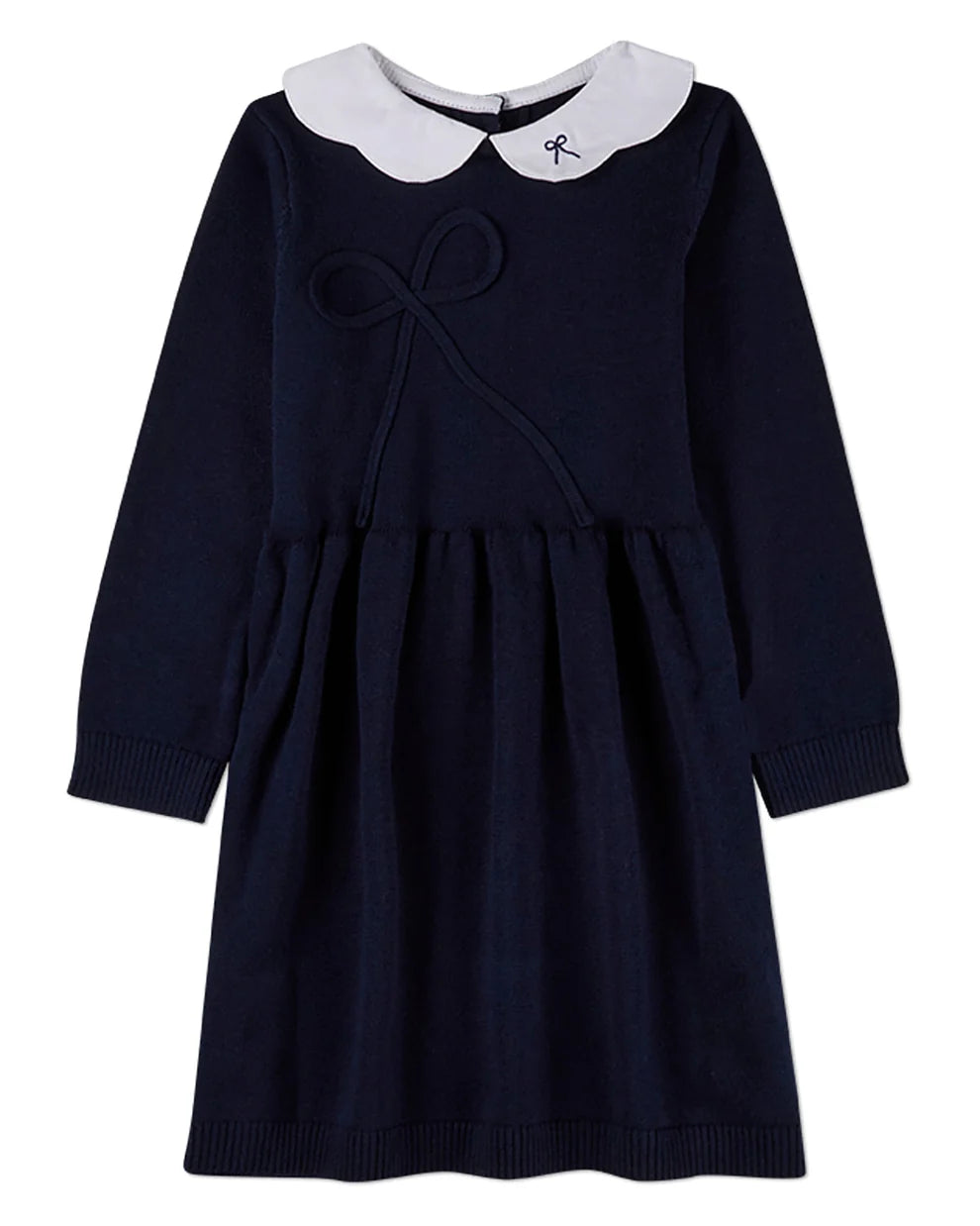 Bow Accent Collar Pop Navy-White Short Dress