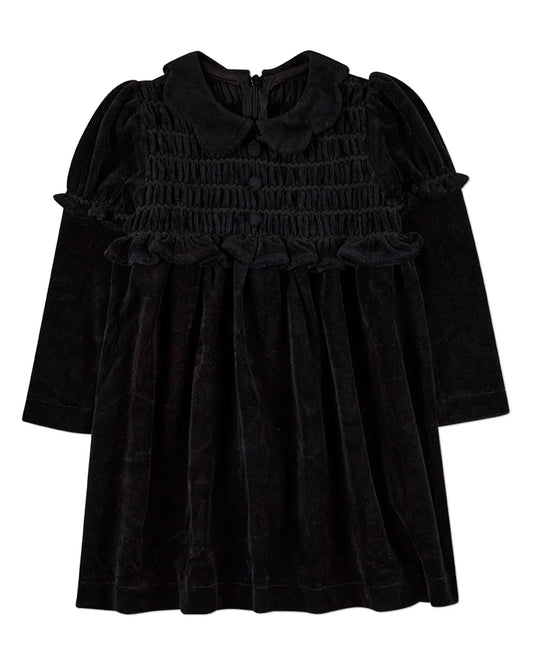 Velour Smocked Short Black Dress
