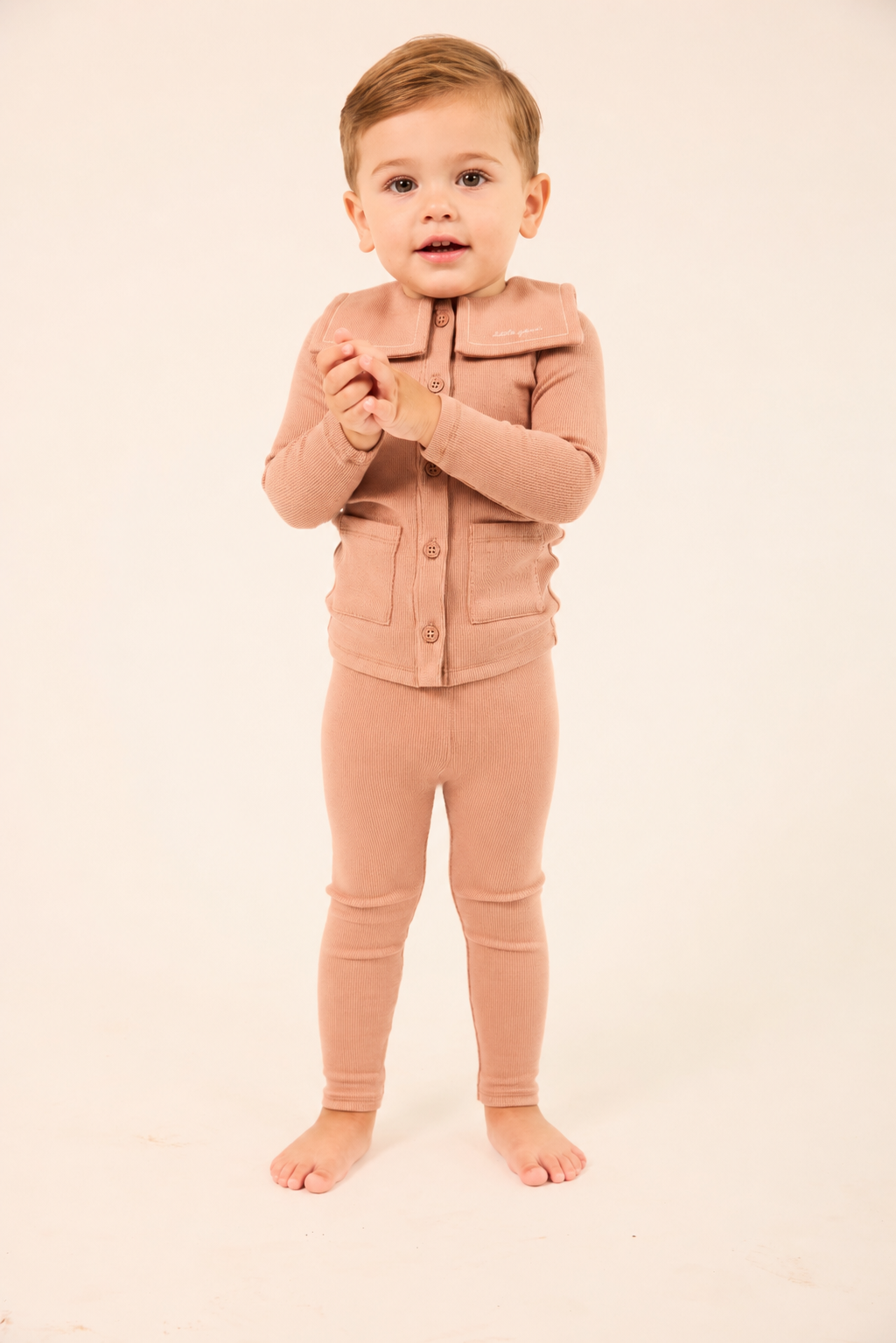 Embroidered Collar Pink Cardigan Set
