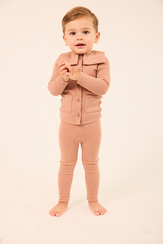 Embroidered Collar Pink Cardigan Set