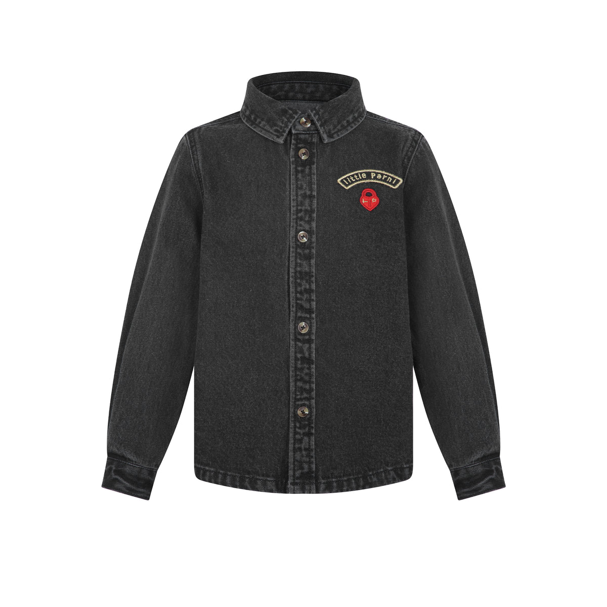 Embroidered Patch Black Denim Shirt