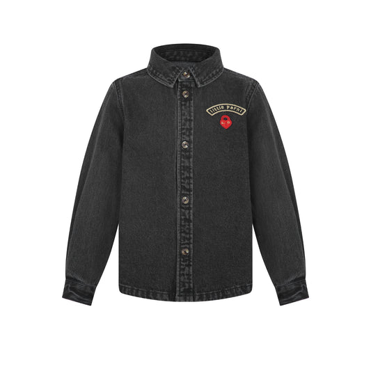 Embroidered Patch Black Denim Shirt