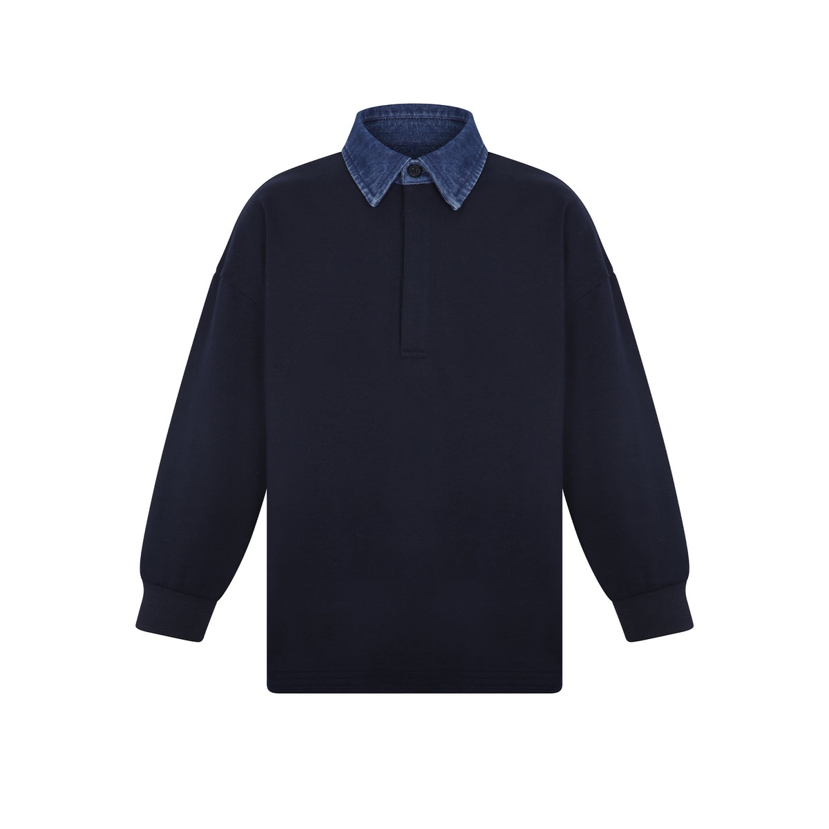 Boys Denim Collar Navy Blue Polo