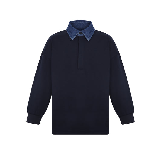 Boys Denim Collar Navy Blue Polo