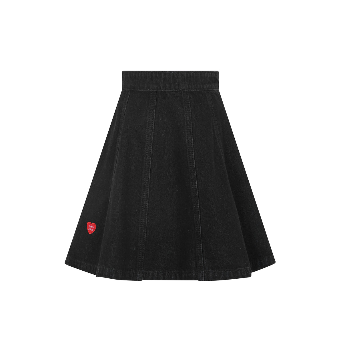 Heart Detail Black Denim Skirt