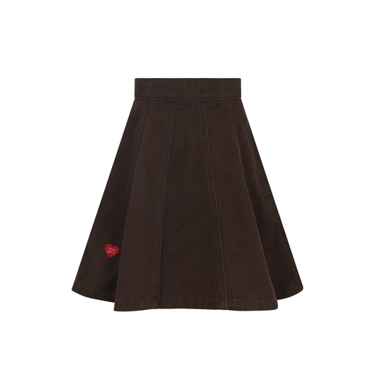 Heart Detail Brown Denim Skirt