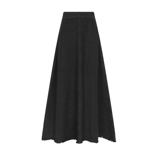 Frayed Hem Black Denim Skirt - Teen