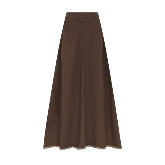 Frayed Hem Brown Denim Skirt - Teen