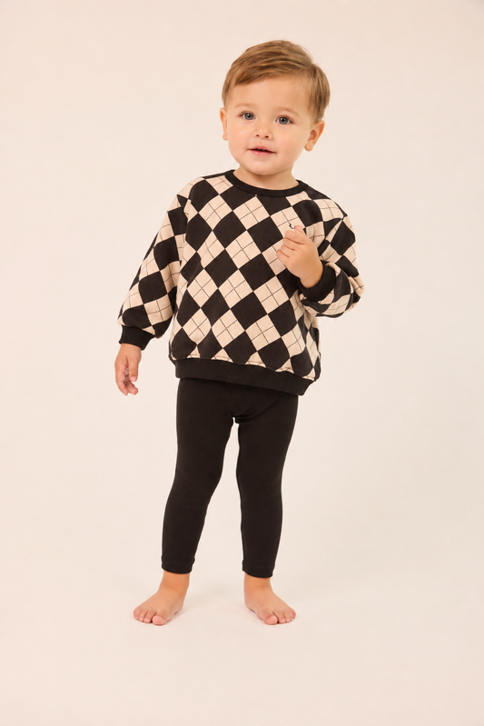 Toddler Argyle Black Sweatshirt Set (sweatshirt+leggings)