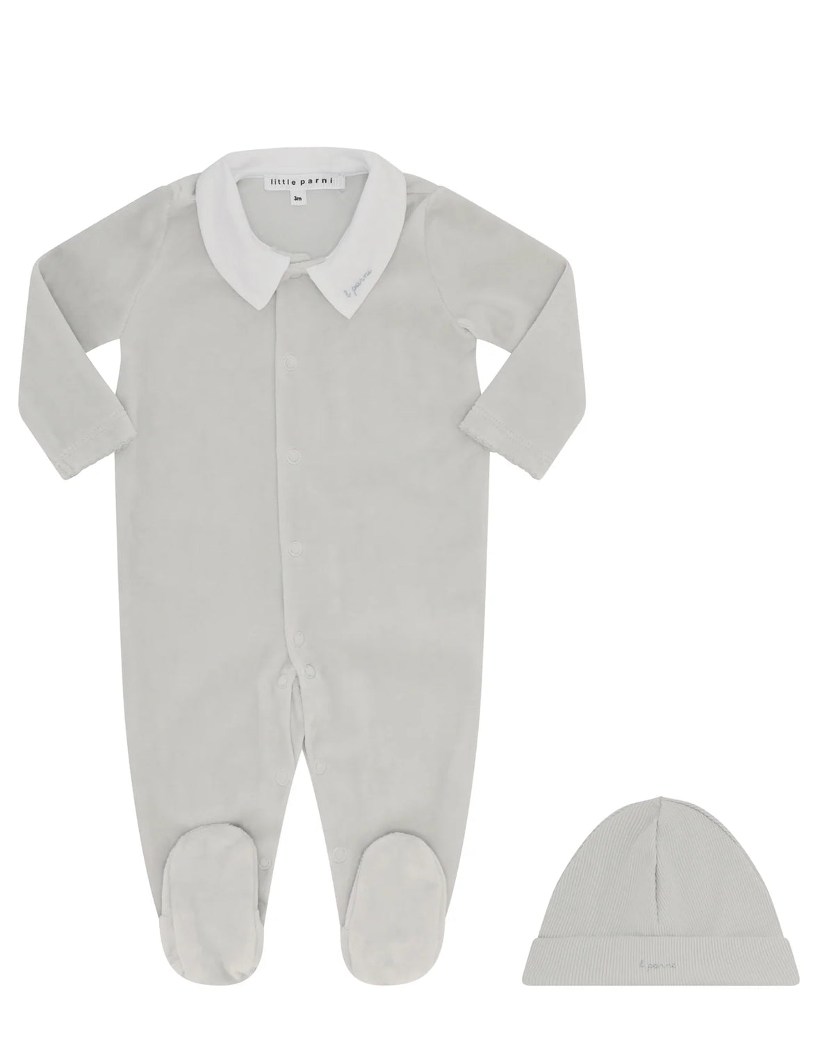 Petite Velour Light Blue Gift Set (Collar Footie + Hat)