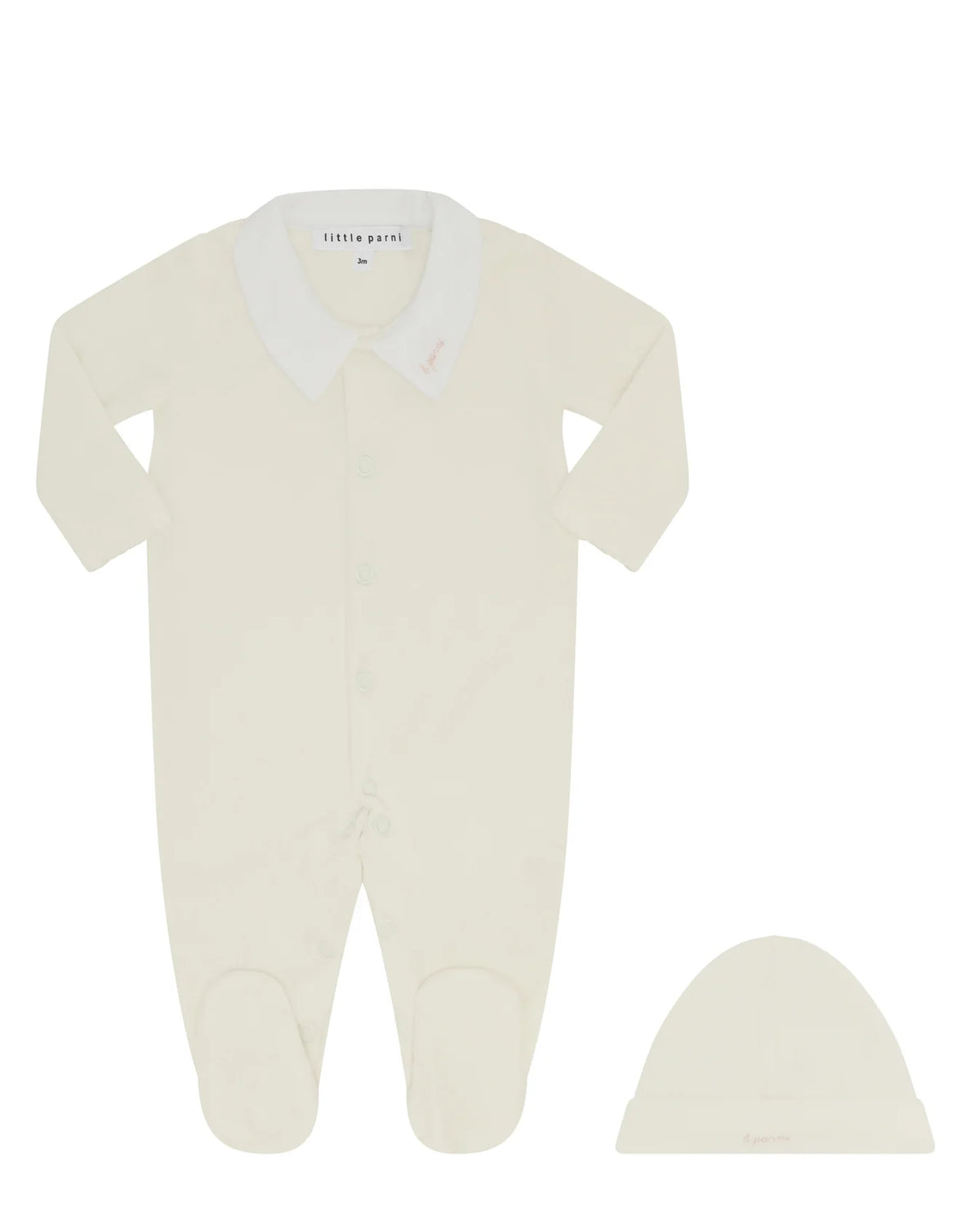 Petite Velour Ivory Pink Gift Set (Collar Footie + Hat)