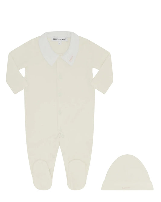 Petite Velour Ivory Pink Gift Set (Collar Footie + Hat)