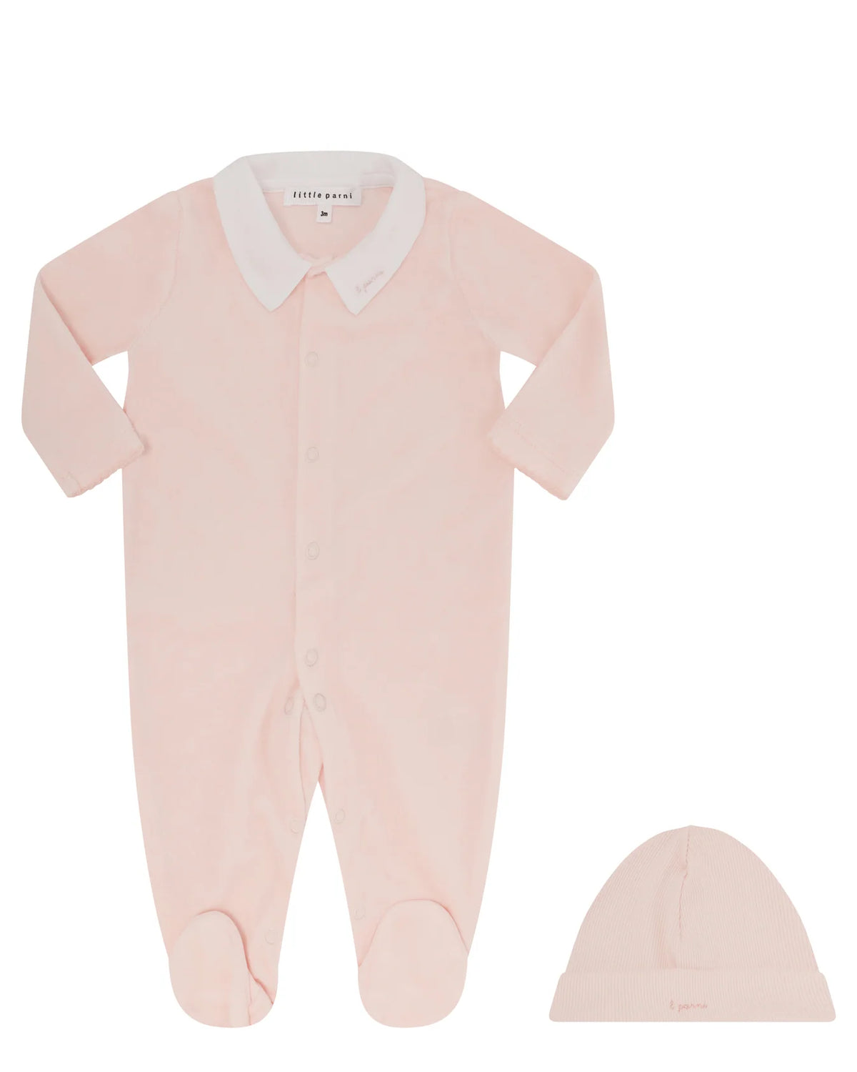 Petite Velour Pink Gift Set (Collar Footie + Hat)