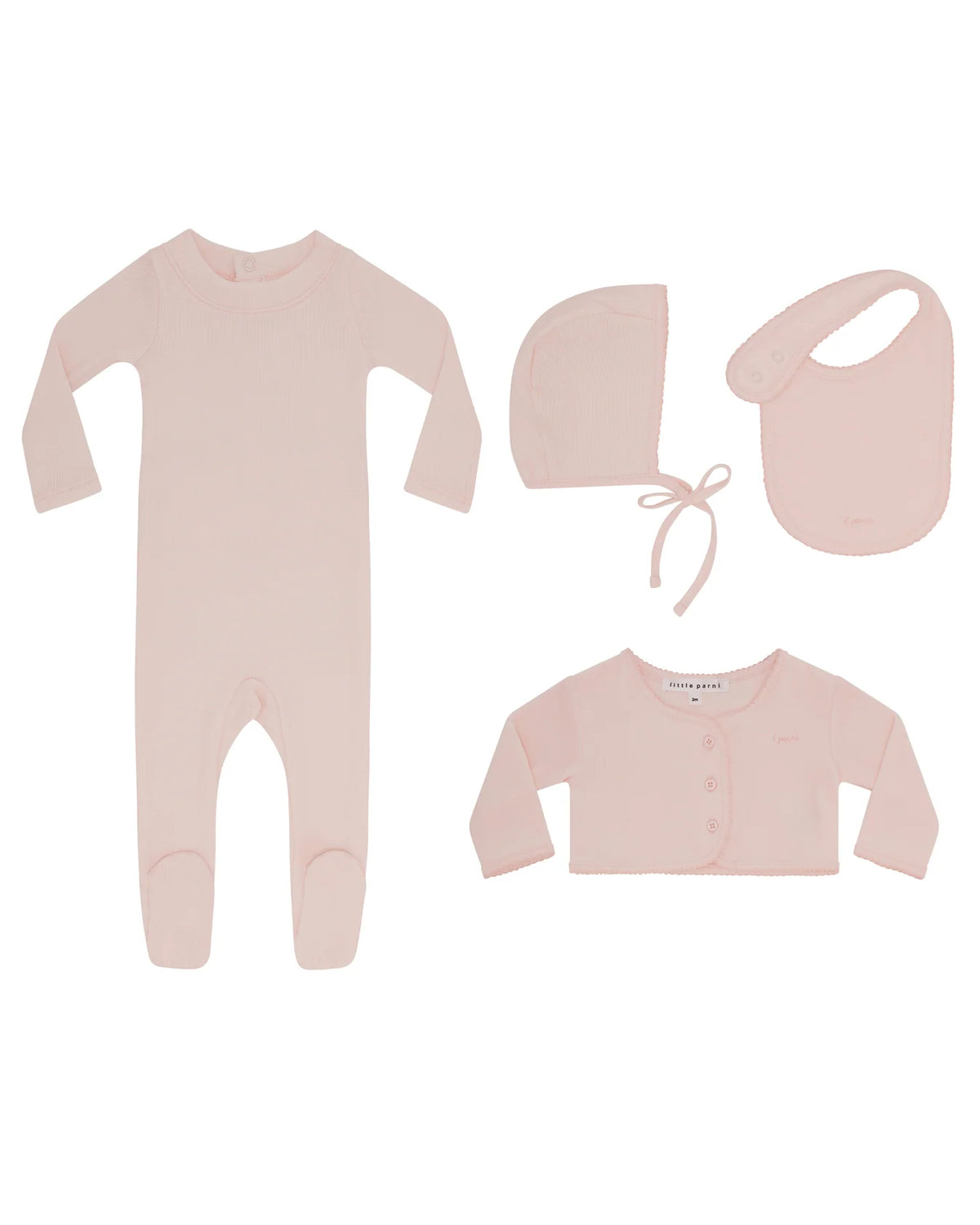 Petite Velour Pink Cardigan Set + Bib