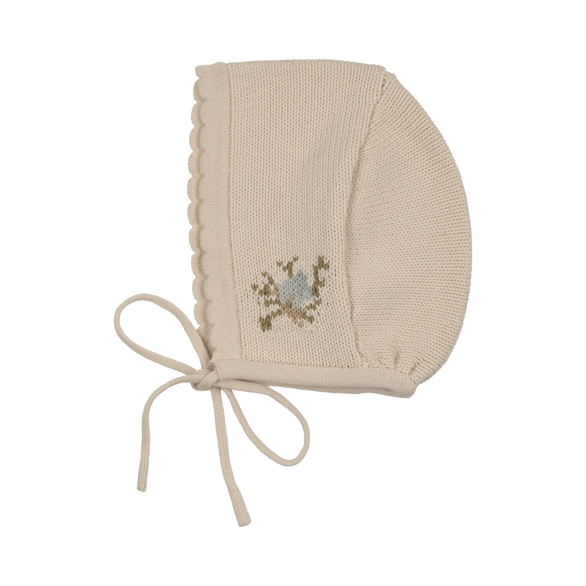 Floral Intarsia Knit Powder Bonnet