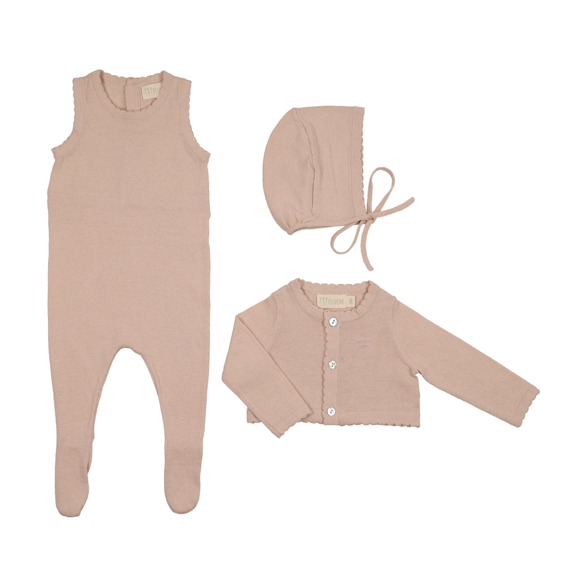 Knit Jumpsuit + Cropped Rose Cardigan + Bonnet