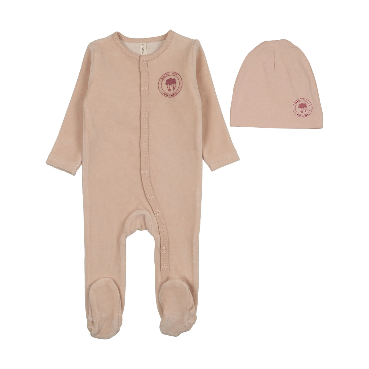 Velour Snap Down Pale Pink Footies Set