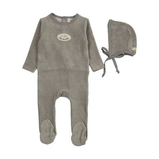 Velour Patch Light Blue Footies Set