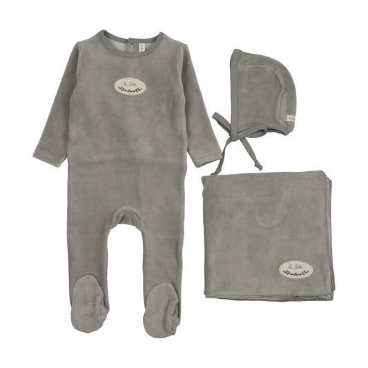 Velour Patch Light Blue Layette Set