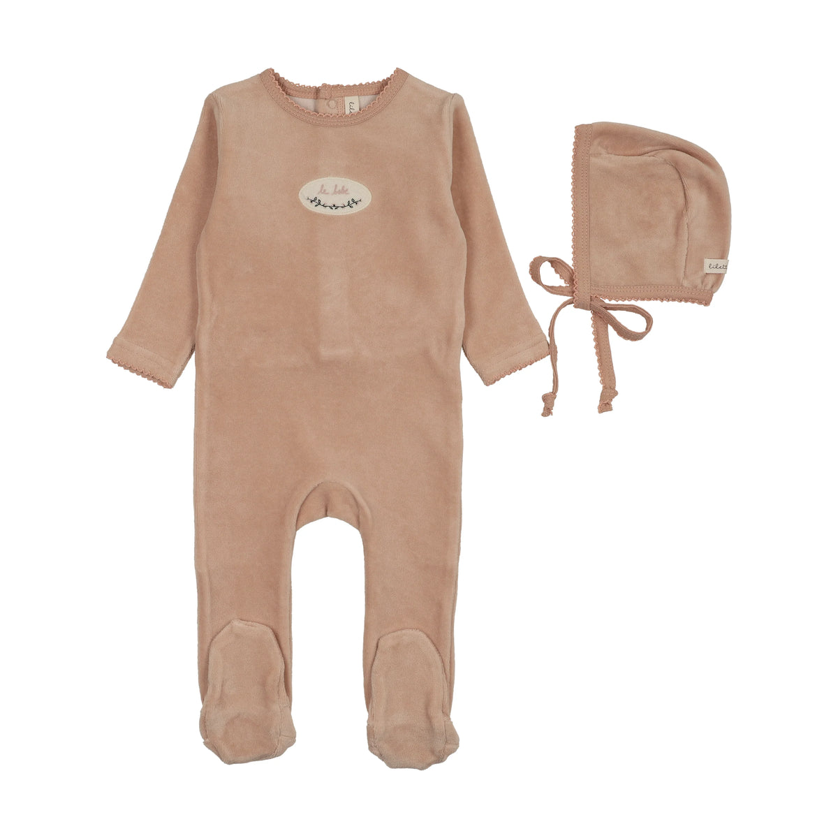Velour Patch Dusty Pink Footies Set