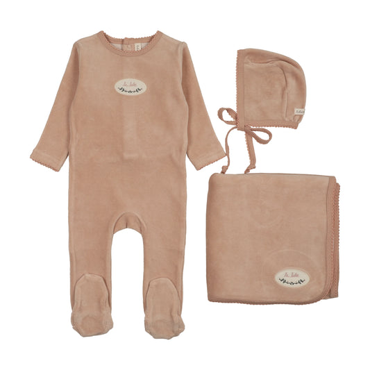 Velour Patch Dusty Pink Layette Set