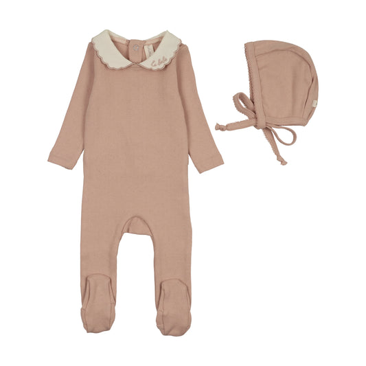 Le Bebe Pointelle Dusty Pink Footie Set