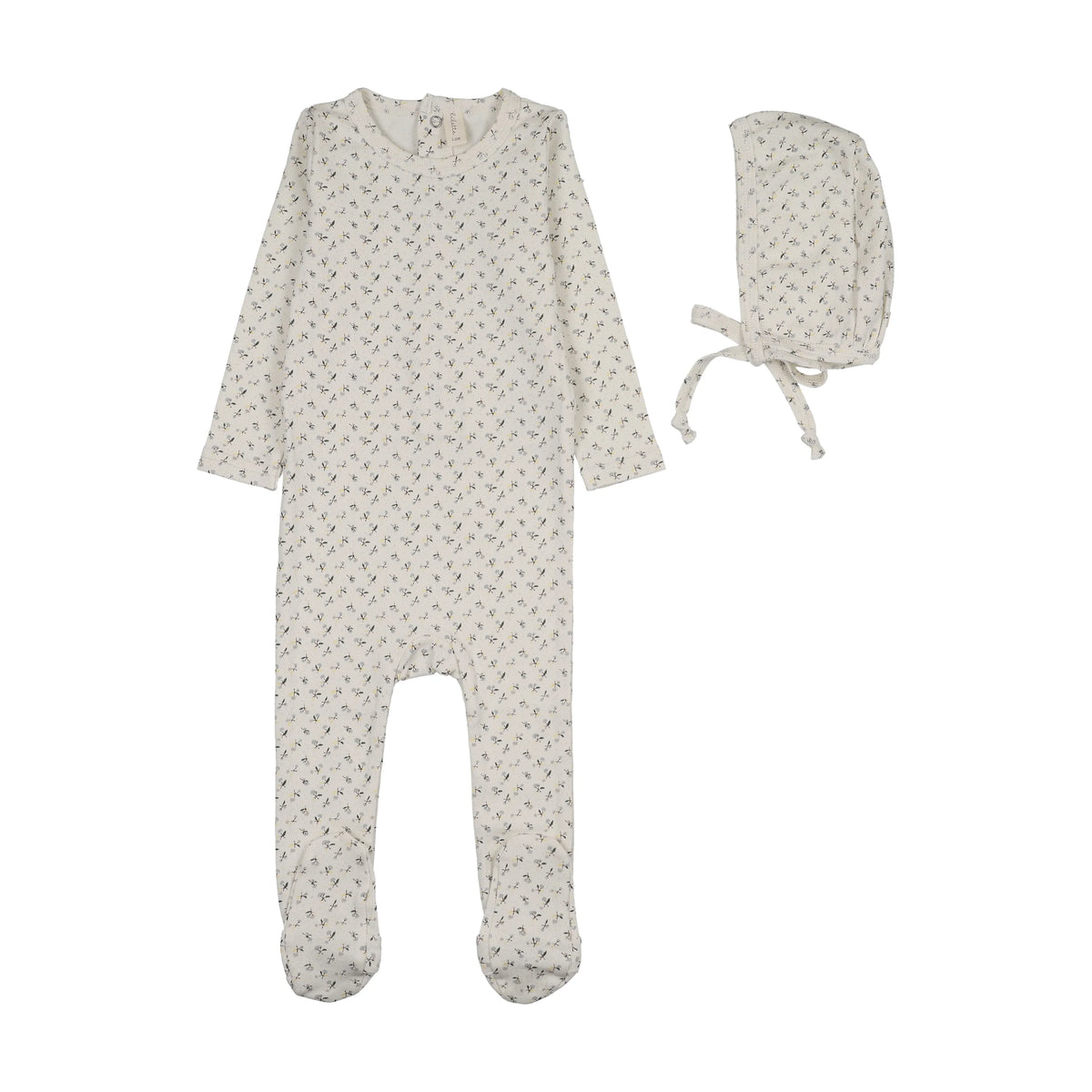 Cherry Blossom Cream Blue Footie Set