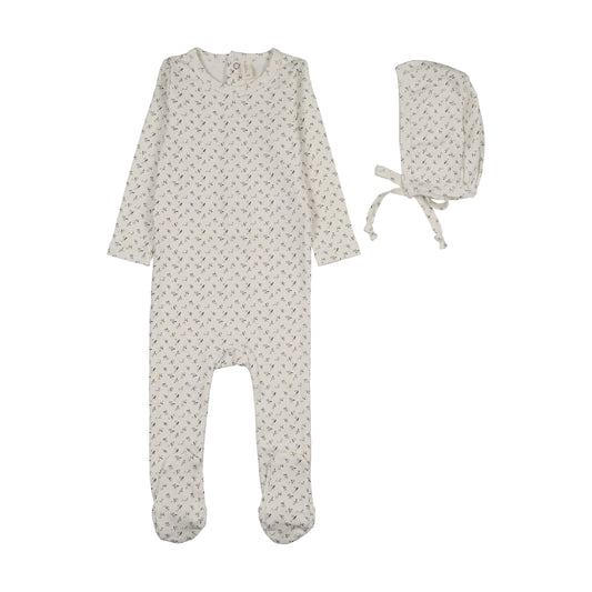 Cherry Blossom Cream Blue Footie Set