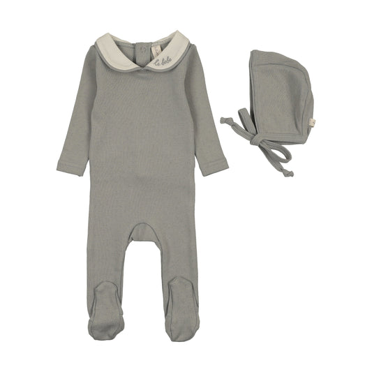 Le Bebe Pointelle Light Blue Footie Set