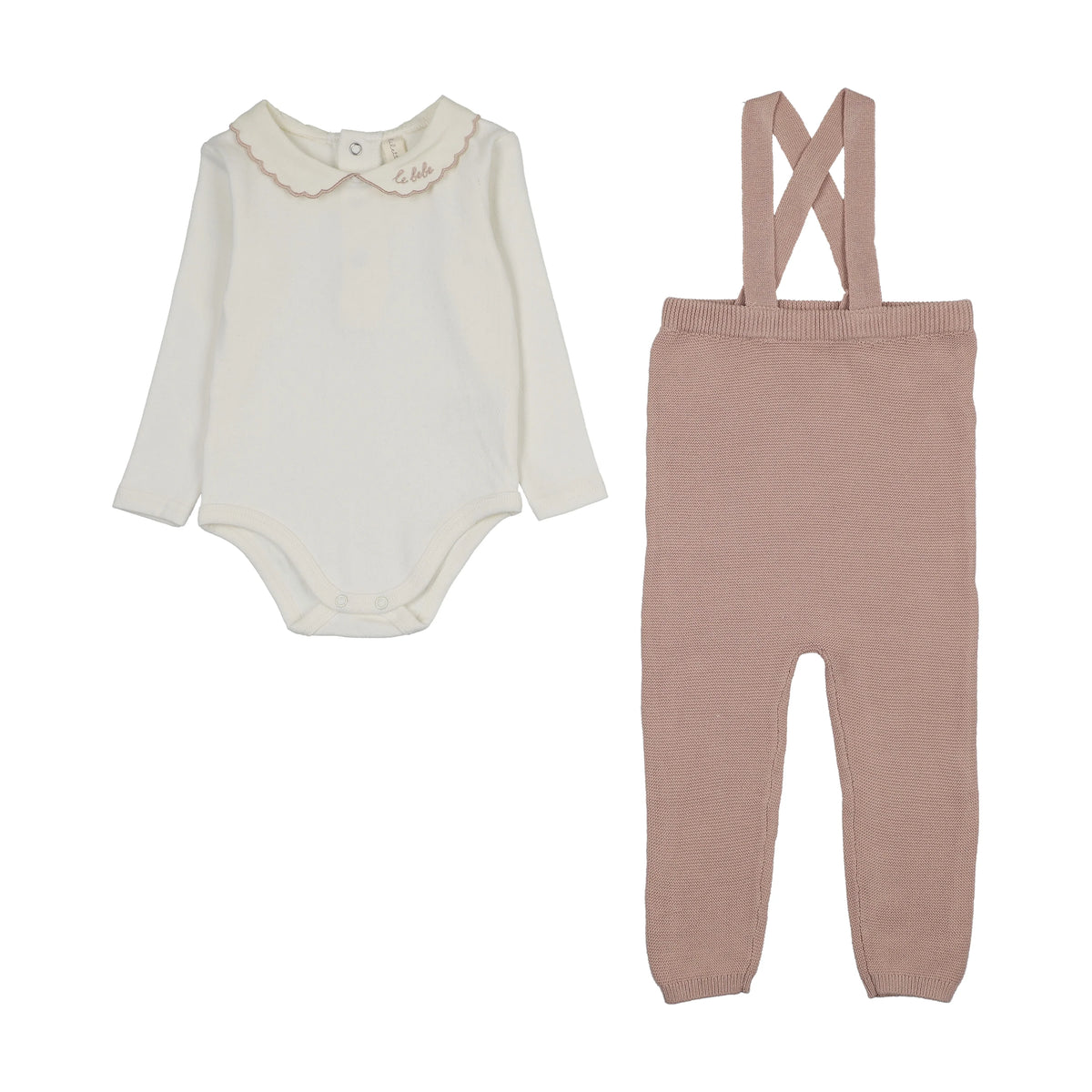 Le Bebe Knit Cream Pink Suspender Set