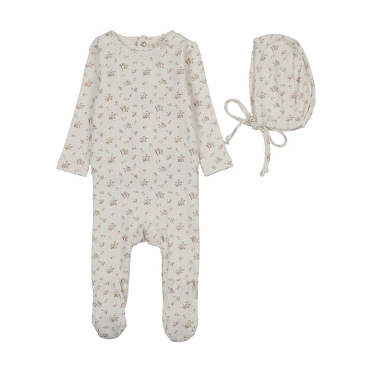 Garden Cluster Print Cream Pink Footie Set