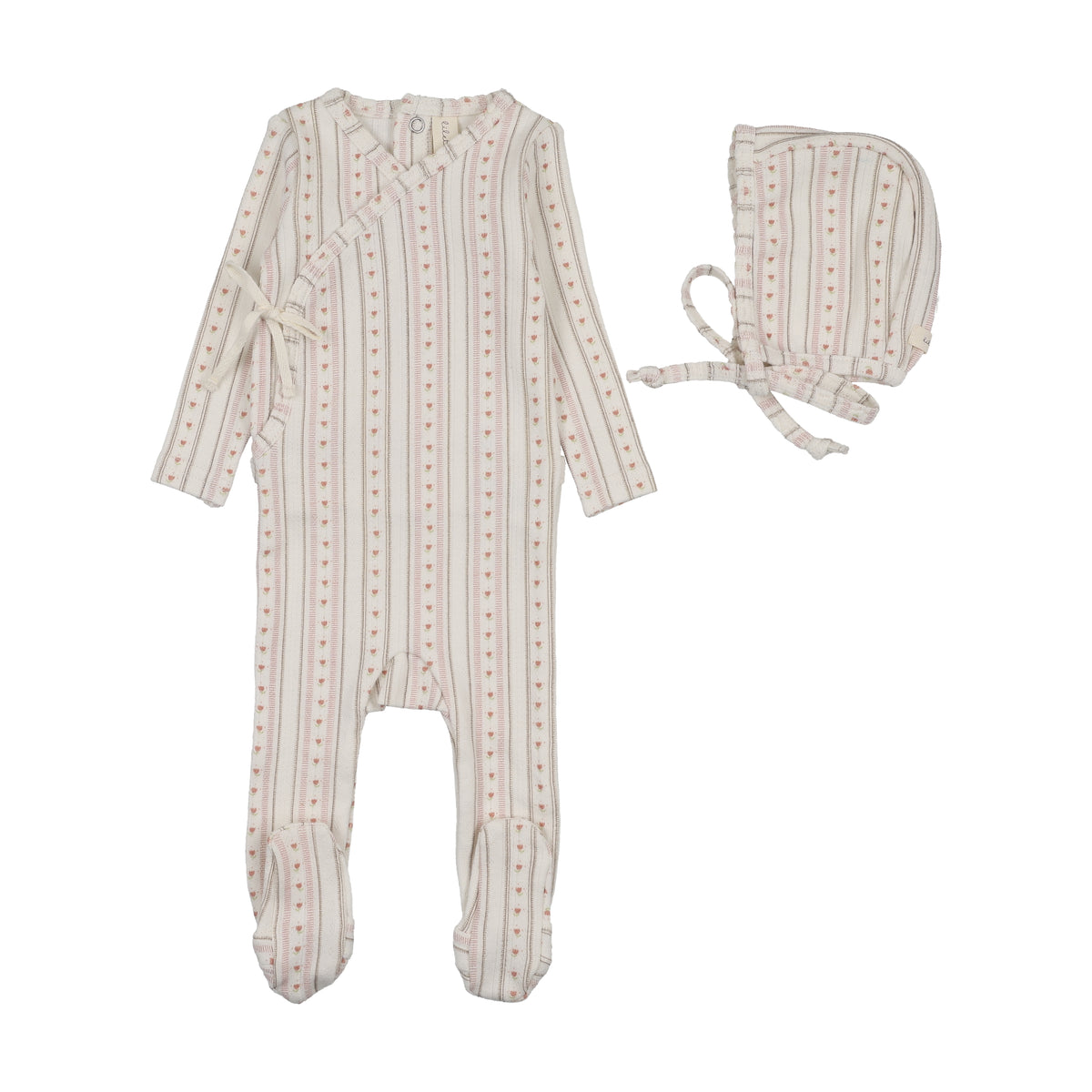 Linear Print Cream Pink Footie Set