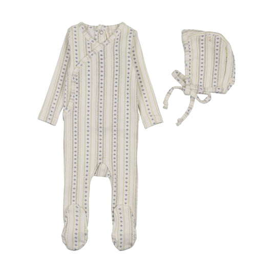 Linear Print Cream Blue Footie Set