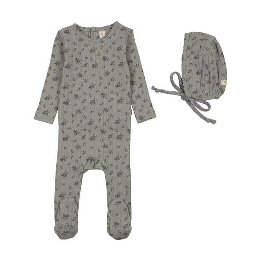 Garden Cluster Print Light Blue Footie Set