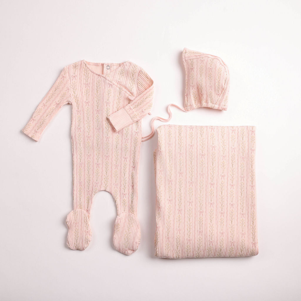 Bee & Dee Linear Floral Wrap Ballerina Pink Footie Set