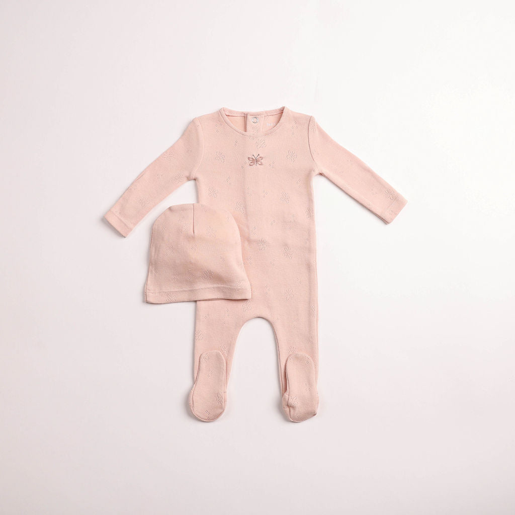 Bee & Dee Little Wings Pointelle Caramel Footie & Beanie