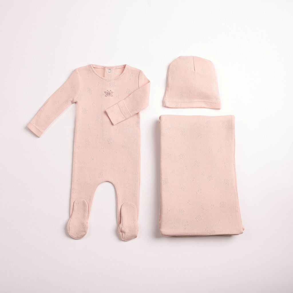 Bee & Dee Little Wings Pointelle Caramel Footie Set