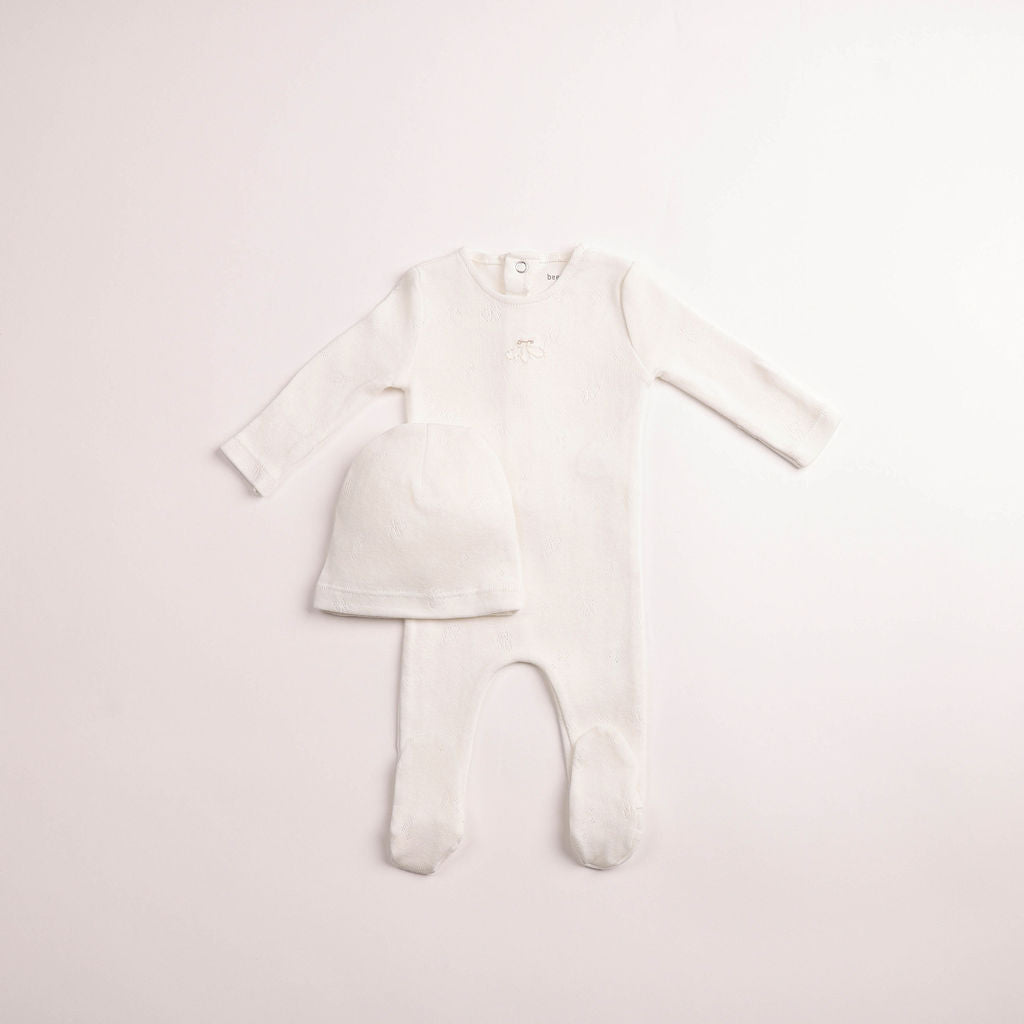 Bee & Dee Little Wings Pointelle Chalk White Boys Footie & Beanie