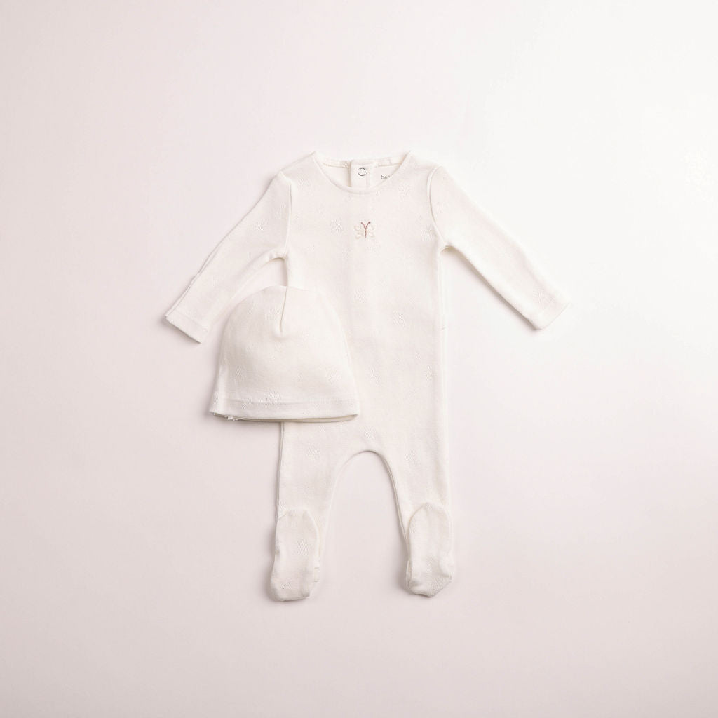 Bee & Dee Little Wings Pointelle Chalk White Girls Footie & Beanie